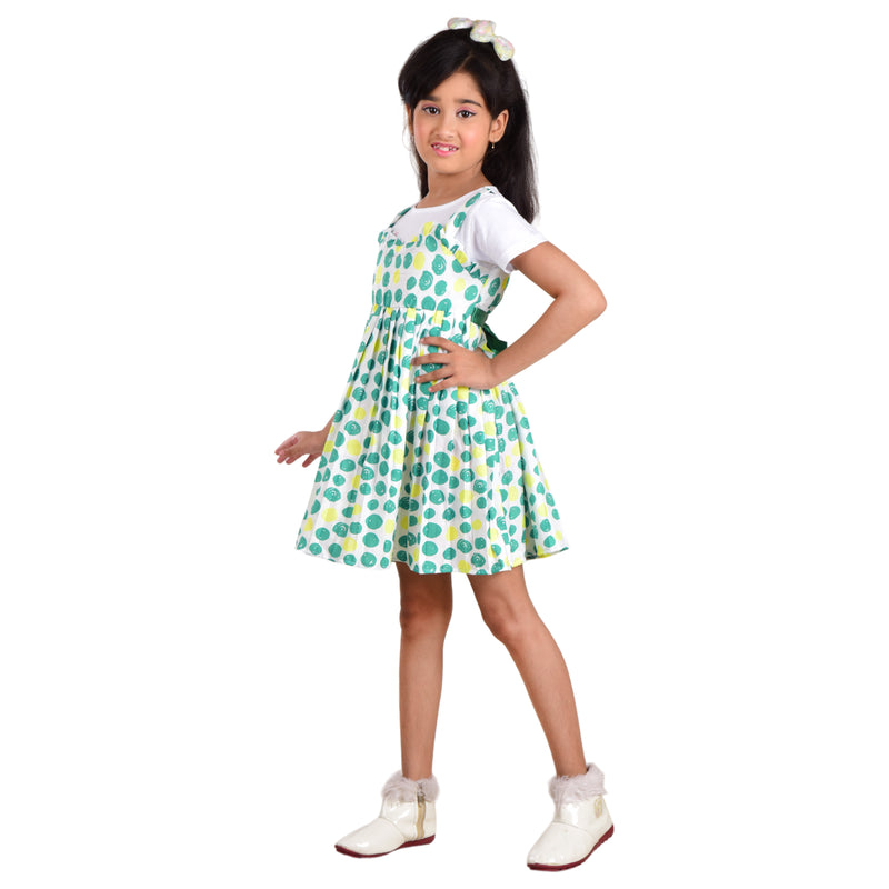 Clothe Funn Girls Frock with Belt, Green Polka