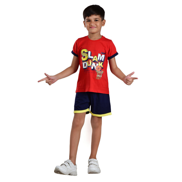 Clothe Funn Boys Co-Ord Set, Red & Navy