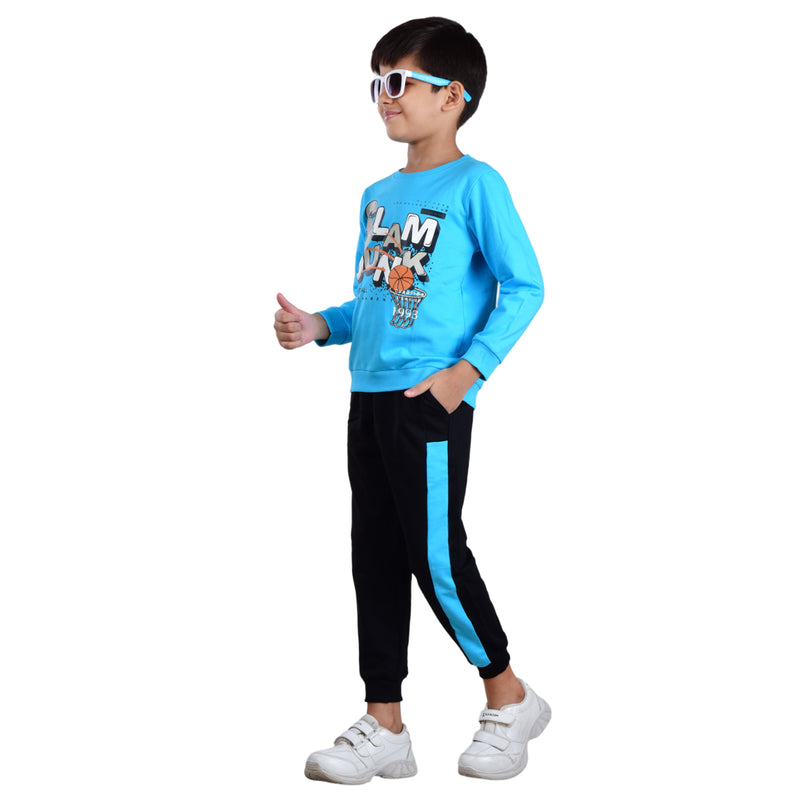 Clothe Funn Boys Sweatshirt & Track Pant Set, T.Blue & Black