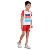 Boys Half sleeve Shirt & Shorts Co-Ord Set, Off White & Red