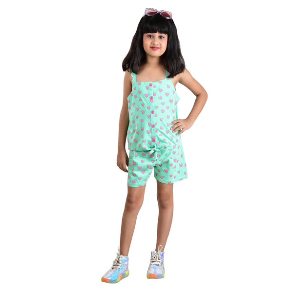 Clothe Funn  All-over printed Sleevelss Girls Co-Ord Set, Mint Heart AOP