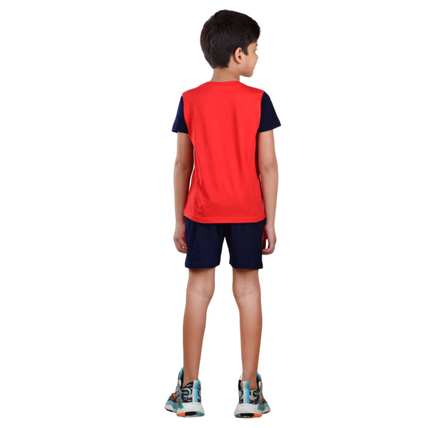 Boys Half sleeve Shirt & Shorts Co-Ord Set, Red & Navy