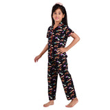 Clothe Funn Girls Nightsuit, Black AOP