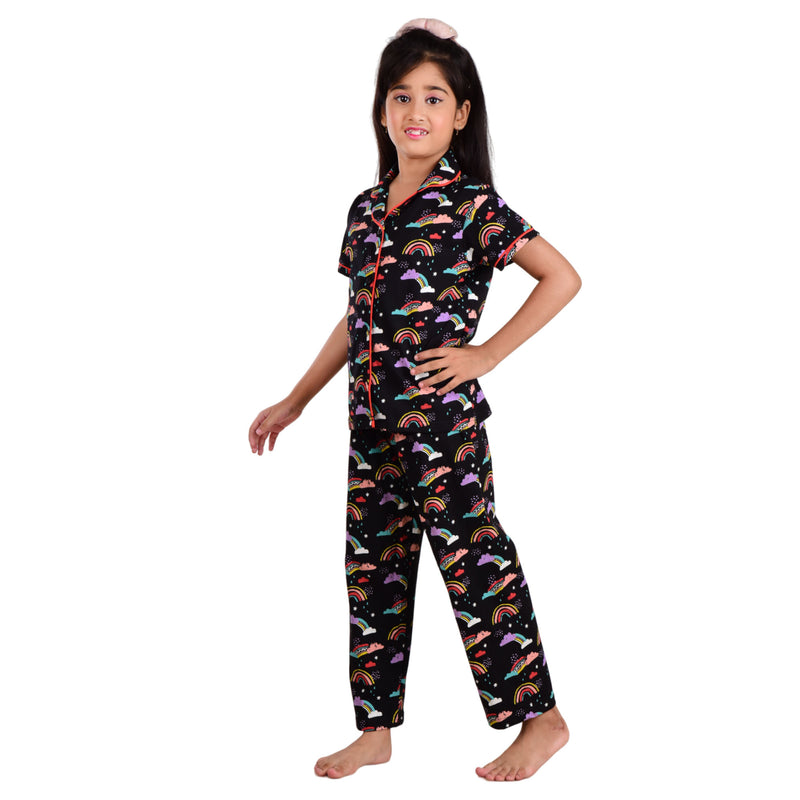 Clothe Funn Girls Nightsuit, Black AOP