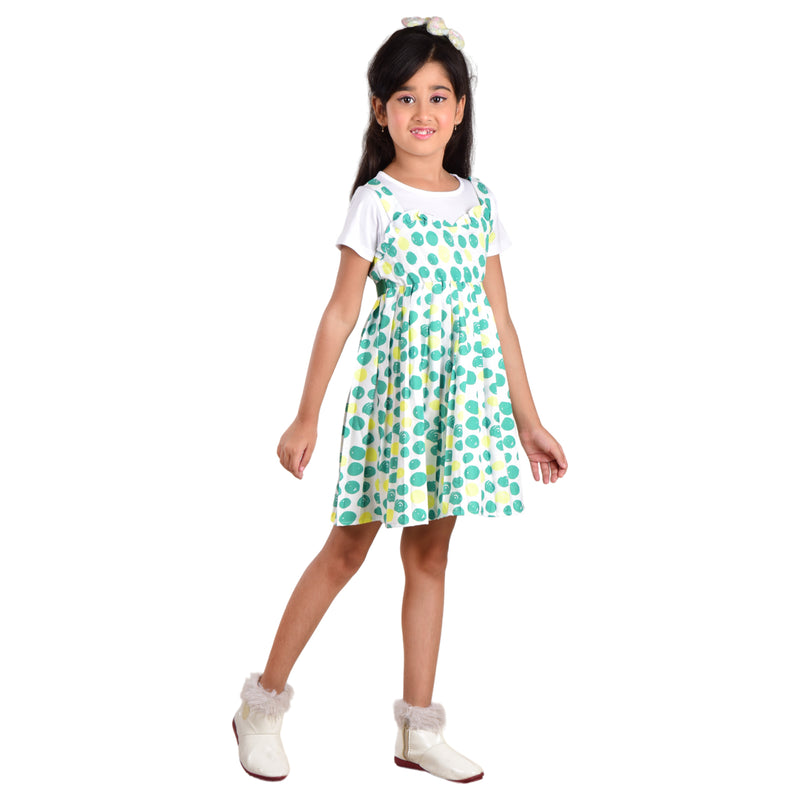 Clothe Funn Girls Frock with Belt, Green Polka