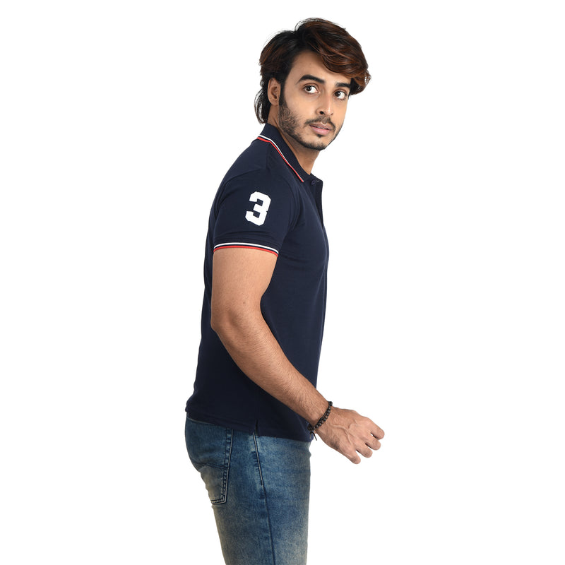 Clothe Funn Mens Polo T-Shirt Embroidery, Navy