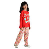 Clothe Funn Girls Cotton Nightwear Set, Co-Ordinate Set, Red/Peach