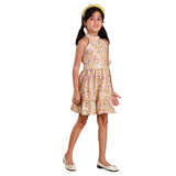 Clothe Funn Girls Fancy AOP Printed Dress, Yellow AOP