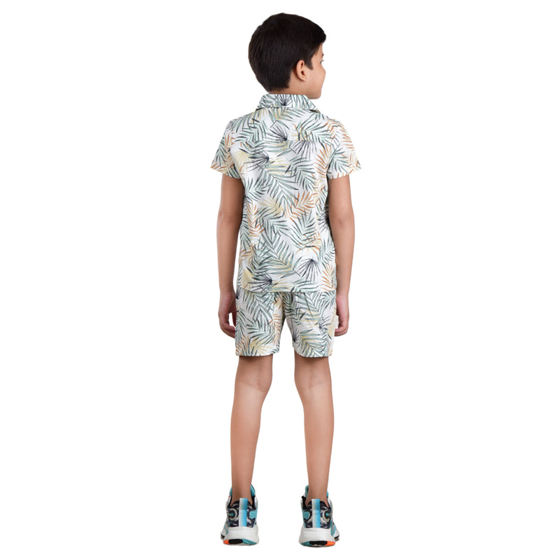 Boys Half sleeve Shirt & Shorts Co-Ord Set, Green Leaf AOP