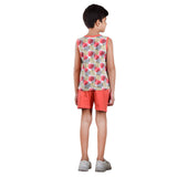 Clothe Funn Boys C-Ord Set, Sleeveless T-Shirt & Shorts, White & Coral