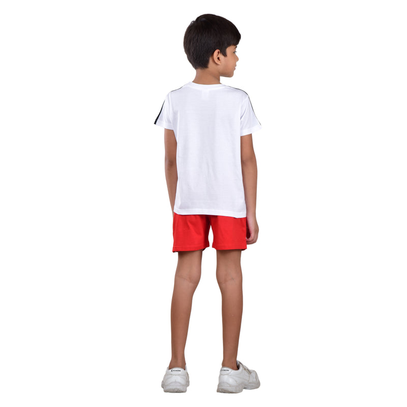 Boys Half sleeve Shirt & Shorts Co-Ord Set, White & Red