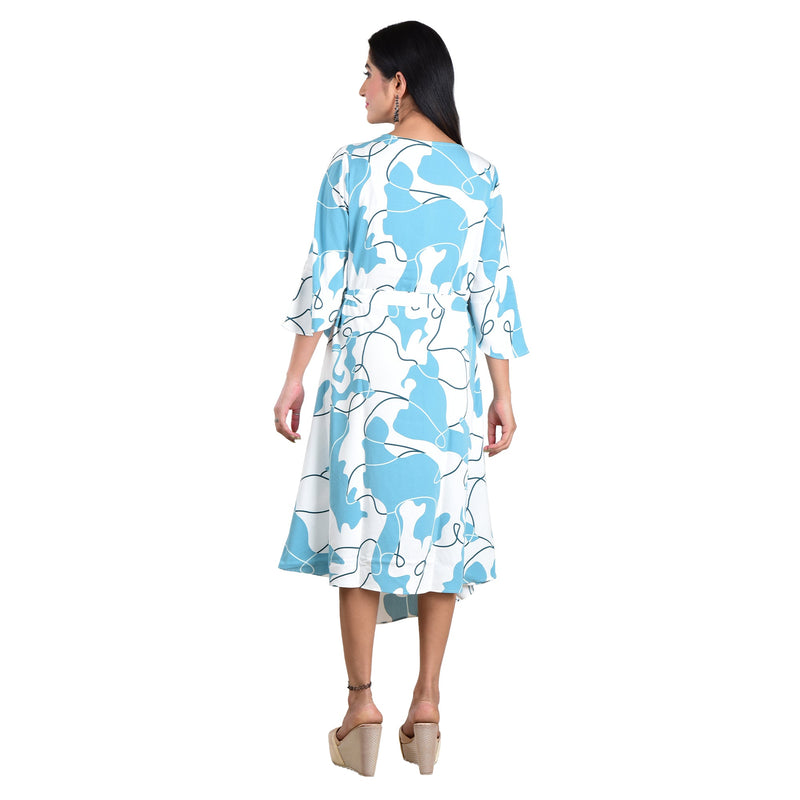 Sky Blue Printed Wrap Dress