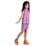 Clothe Funn Girls All-over Printed Sleeveless Co-Ord Set, Shorts Set, Woven Fabric, Purple AOP