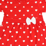 Clothe Funn New Born Baby Girl's Pure Cotton Heart Printed Dress, Red AOP
