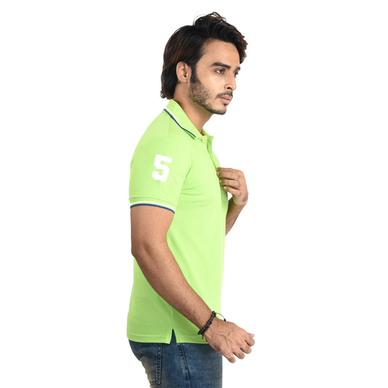 Clothe Funn Mens Polo T-Shirt Embroidery, Lime Green