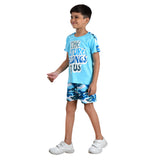 Clothe Funn Boys Co-Ord Set Set, Half Sleeve T-Shirt & Shorts Set, T.Blue & Military