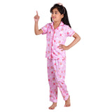 Clothe Funn Girls Cotton Night Suit Set, Hot Pink AOP