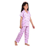 Clothe Funn Girls Cotton Night Suit Set, Purple AOP