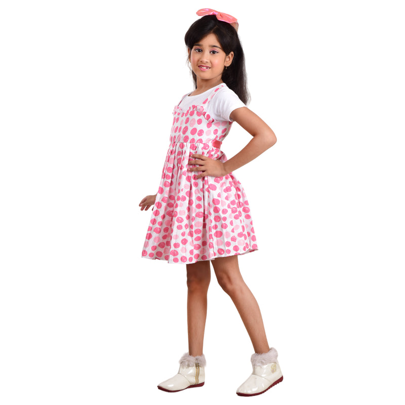 Clothe Funn Girls Frock with Belt, Pink Polka