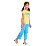 Clothe Funn Girls Cotton Nightwear Set, Co-Ordinate Set, Yellow/T.Blue