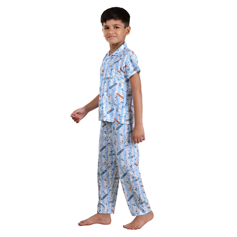 Clothe Funn Boys Nightsuit White/Blue Stripe