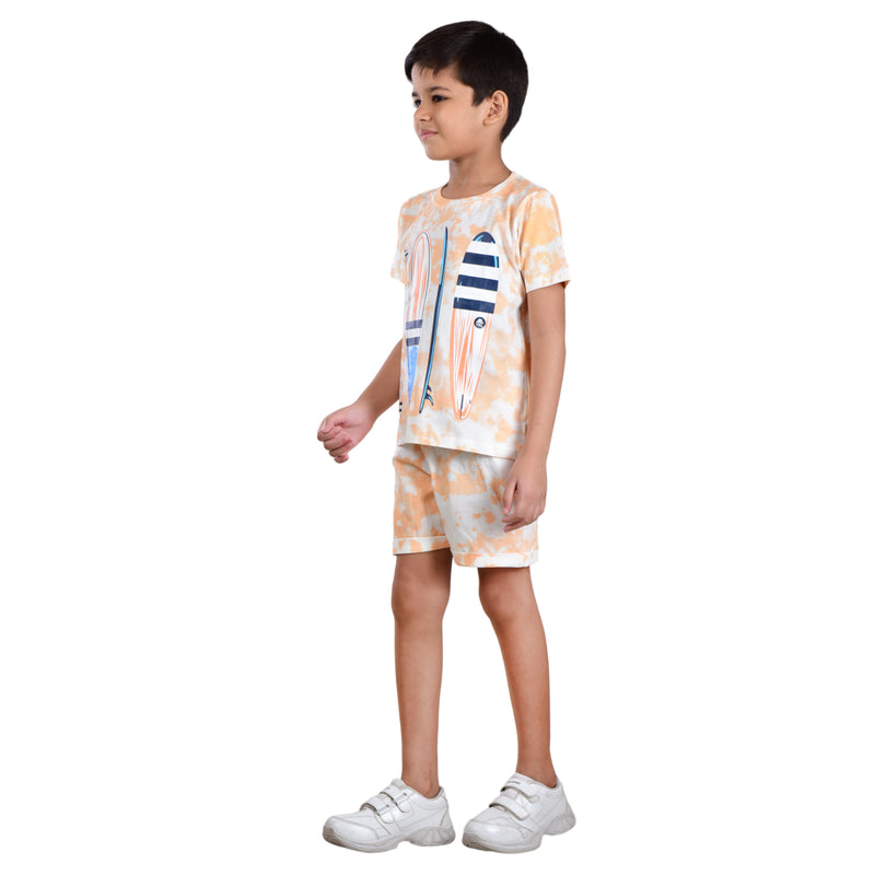 Boys Half sleeve Shirt & Shorts Co-Ord Set, Off White & Peach