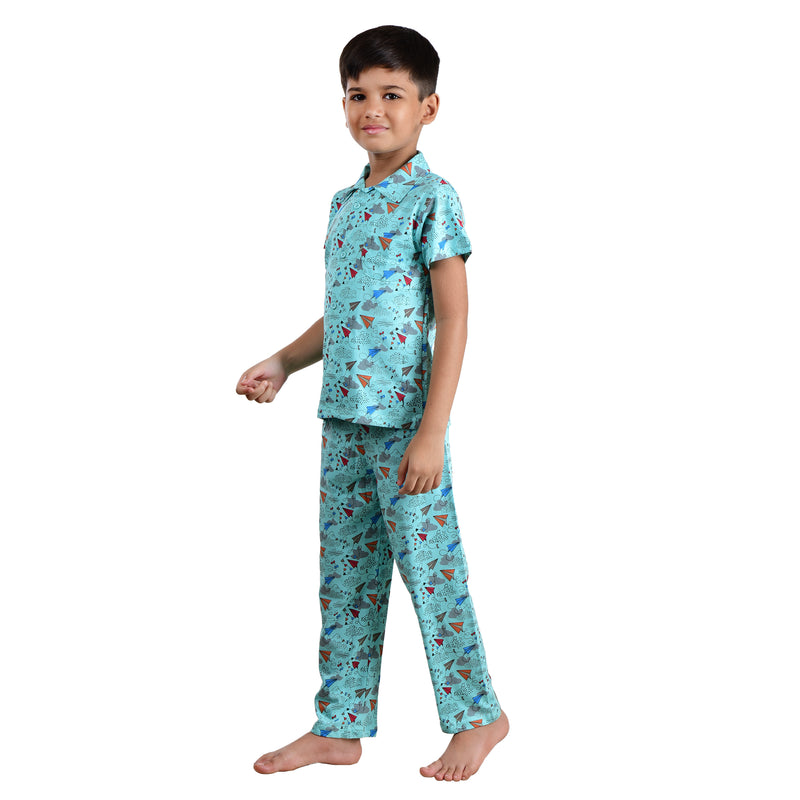 Clothe Funn Boys Nightwear Suit, Mint AOP