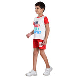 Boys Half sleeve Shirt & Shorts Co-Ord Set, Off White & Red