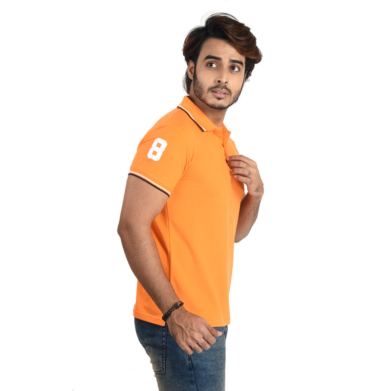 Clothe Funn Mens Polo T-Shirt Embroidery, Orange