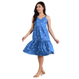 Spaghetti Denim Polka Dress