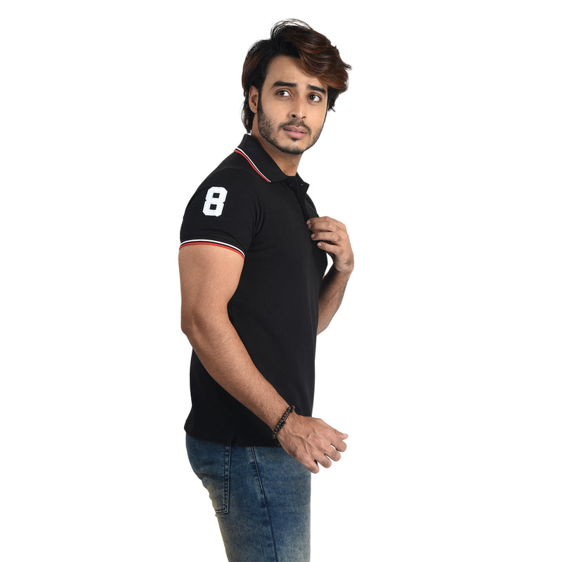 Clothe Funn Mens Polo T-Shirt Embroidery, Black