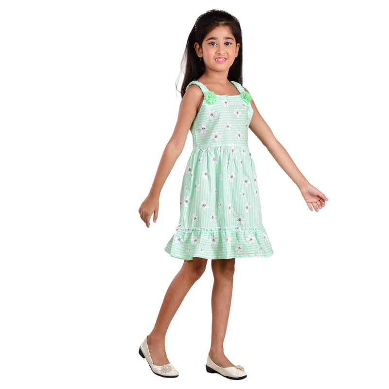 Clothe Funn Girls Sleeveless Frock With Strap, Green