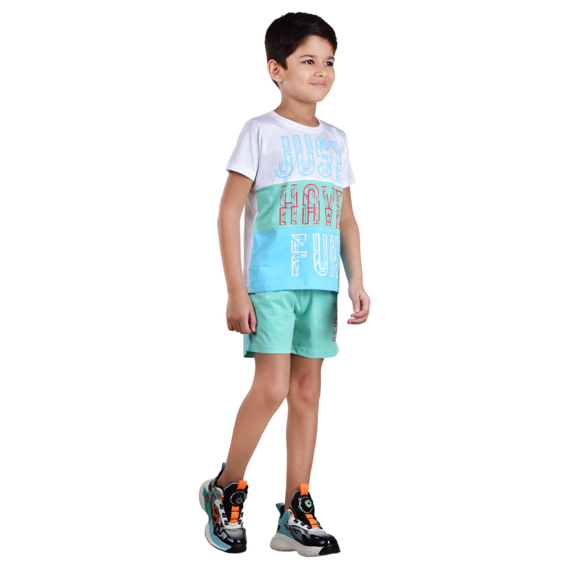 Boys Half sleeve Shirt & Shorts Co-Ord Set, White & Mint