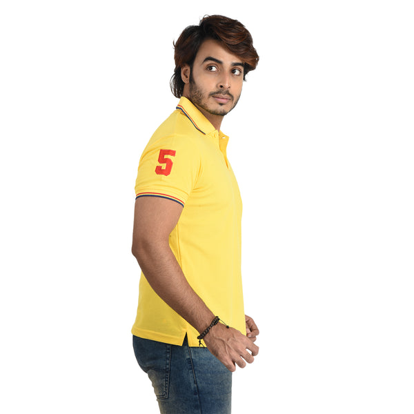 Clothe Funn Mens Polo T-Shirt Embroidery, Yellow