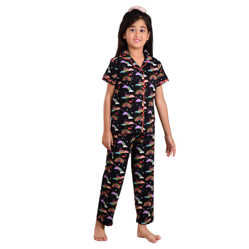 Clothe Funn Girls Nightsuit, Black AOP