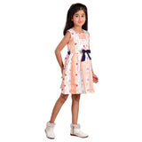 Clothe Funn Girls Square Neck Sleeveless Dress, Peach Stripe