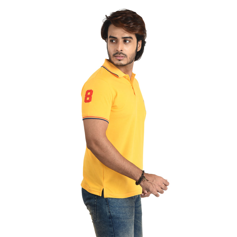 Clothe Funn Mens Polo T-Shirt Embroidery, Gold