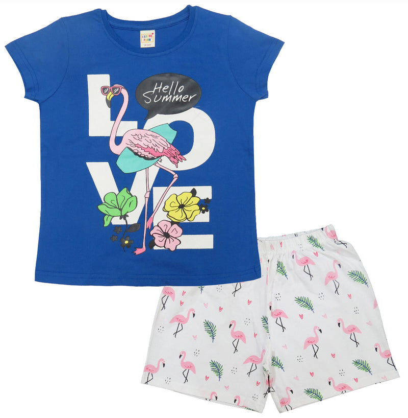 Clothe Funn Girls Cotton Nightwear Set, Royal Blue & White