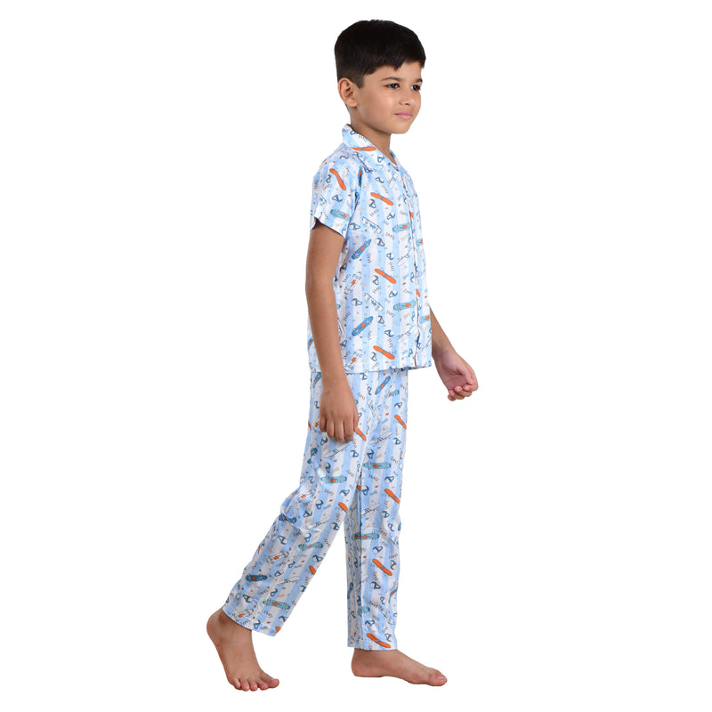 Clothe Funn Boys Nightsuit White/Blue Stripe