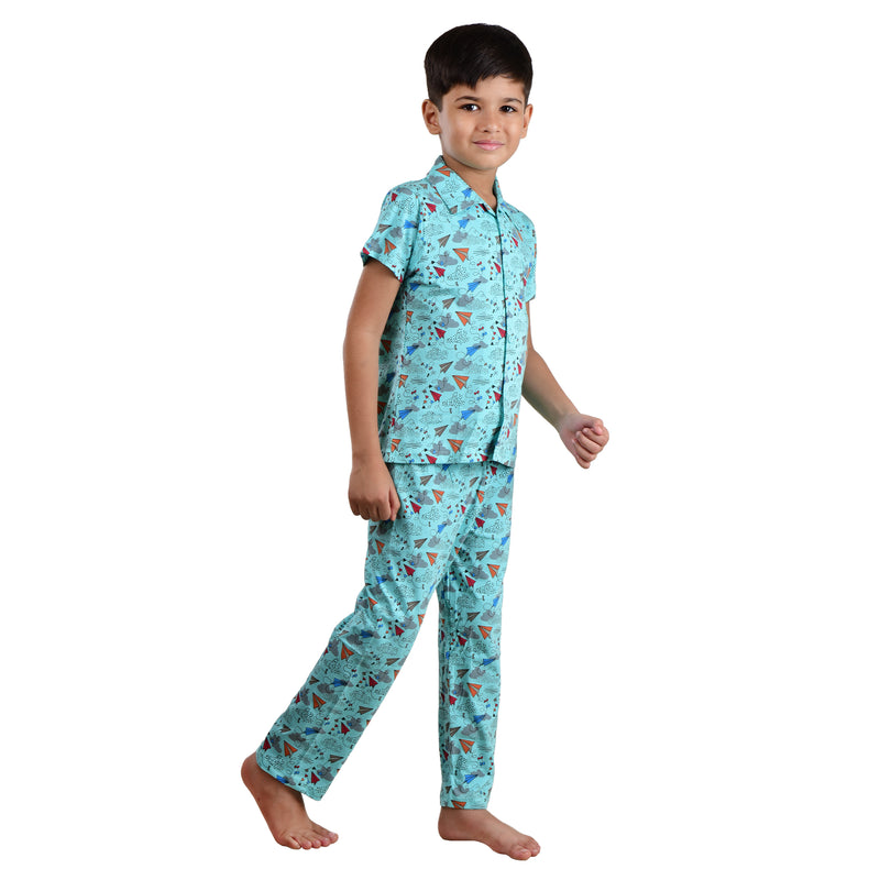 Clothe Funn Boys Nightwear Suit, Mint AOP