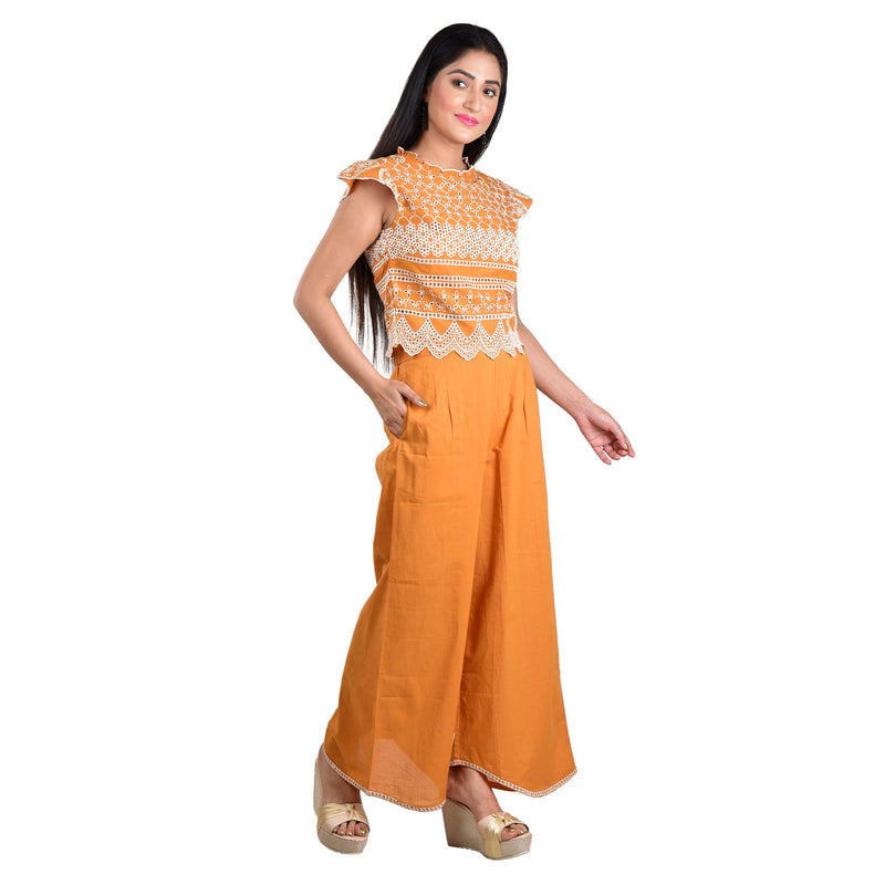 Mustard embroidered Cotton Co-ord Set