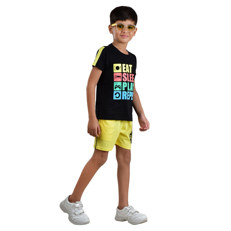 Clothe Funn Boys Co Ord Set, Black & Lemon