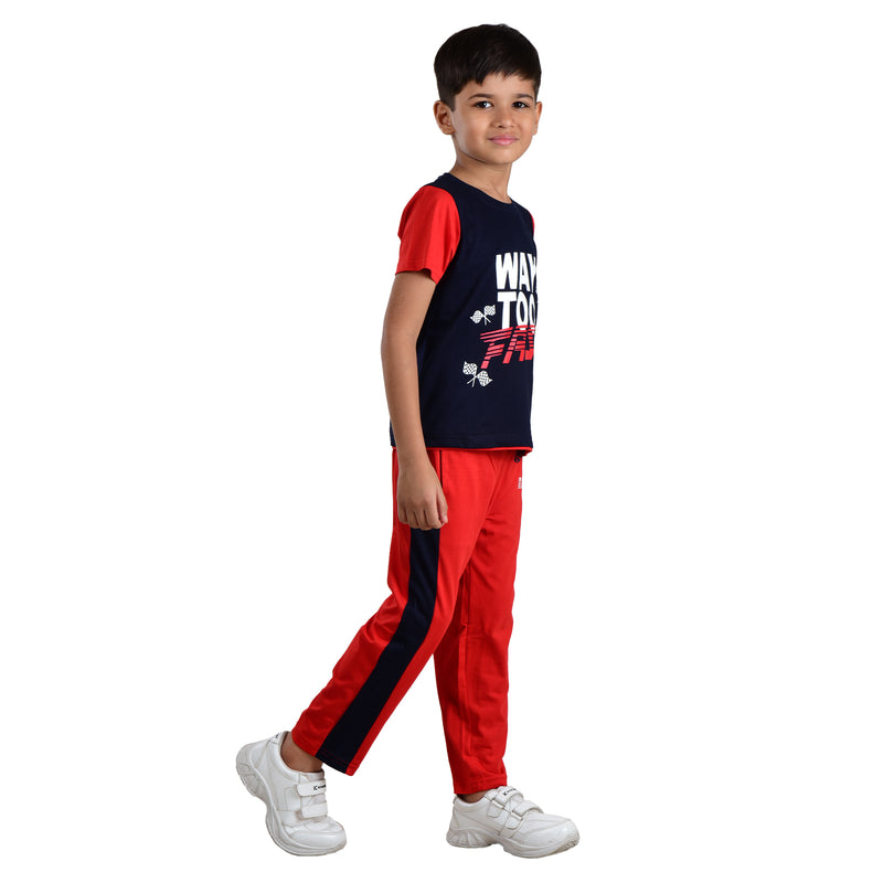 Boys Half sleeve T-Shirt & Full Pant Co-Ord Set, Navy & Red