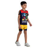 Clothe Funn Boys Co-Ord Set Set, Half Sleeve T-Shirt & Shorts Set, Navy & Gold