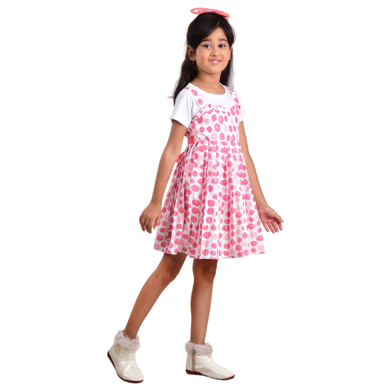 Clothe Funn Girls Frock with Belt, Pink Polka