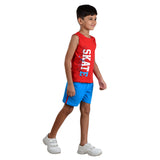 Clothe Funn Boys Co-Ord Set, Sleeveless T-Shirts & Shorts Set, Red & Blue