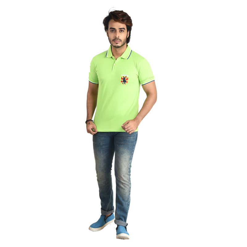 Clothe Funn Mens Polo T-Shirt Embroidery, Lime Green