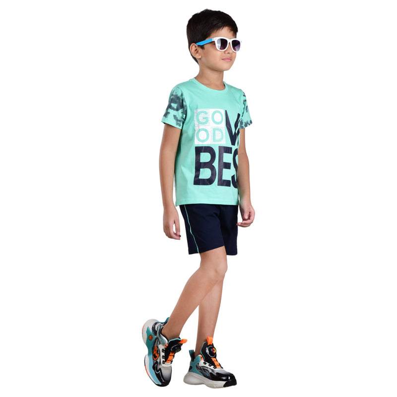 Boys Half sleeve Shirt & Shorts Co-Ord Set, Mint & Navy