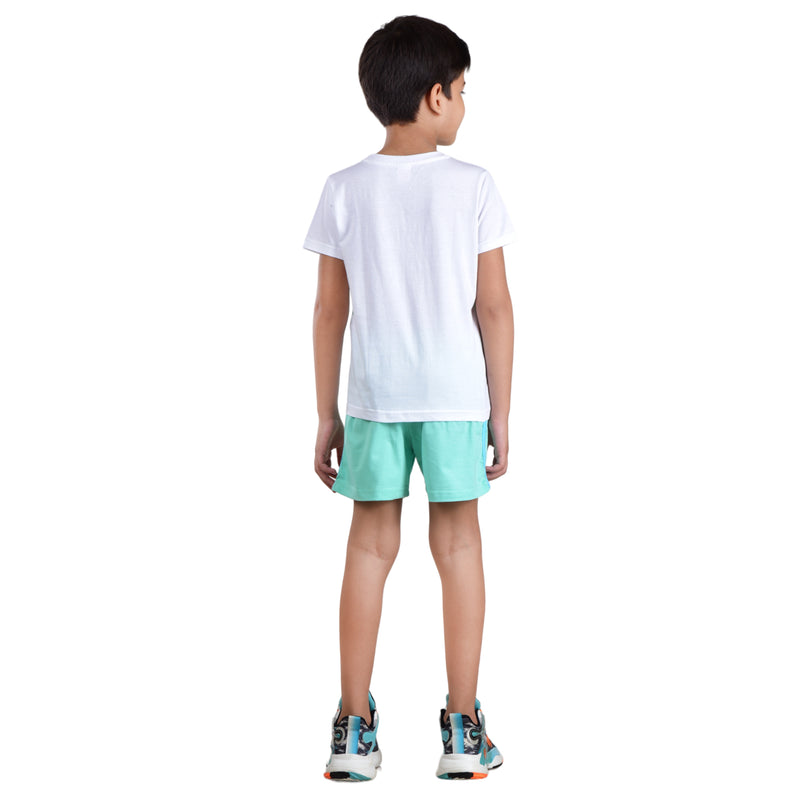 Boys Half sleeve Shirt & Shorts Co-Ord Set, White & Mint