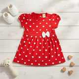 Clothe Funn New Born Baby Girl's Pure Cotton Heart Printed Dress, Red AOP
